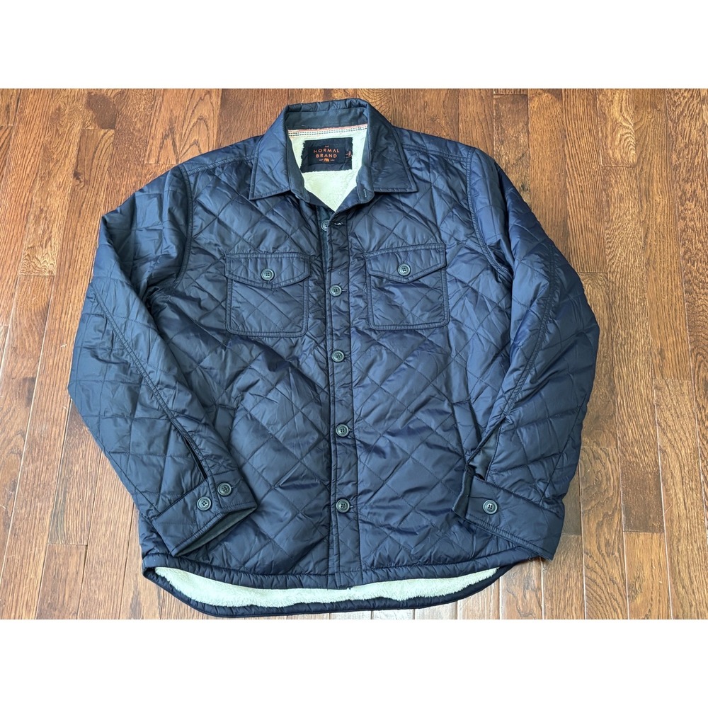 The Normal Brand Mens Quilted Sherpa Lined Shirt Jacket Navy Blue Large